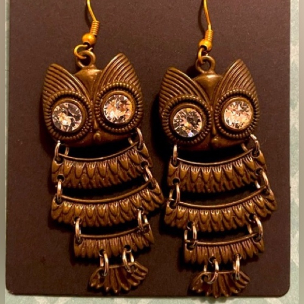 Owl earrings Costume owl earrings with rhinestone eyes, and flowing body